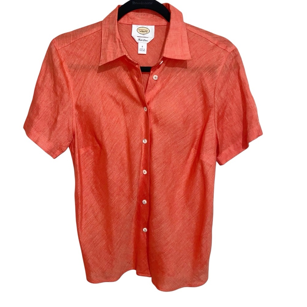 Vintage Talbots Shirt Womens Size 8 Irish Linen Button Short Sleeve Coastal